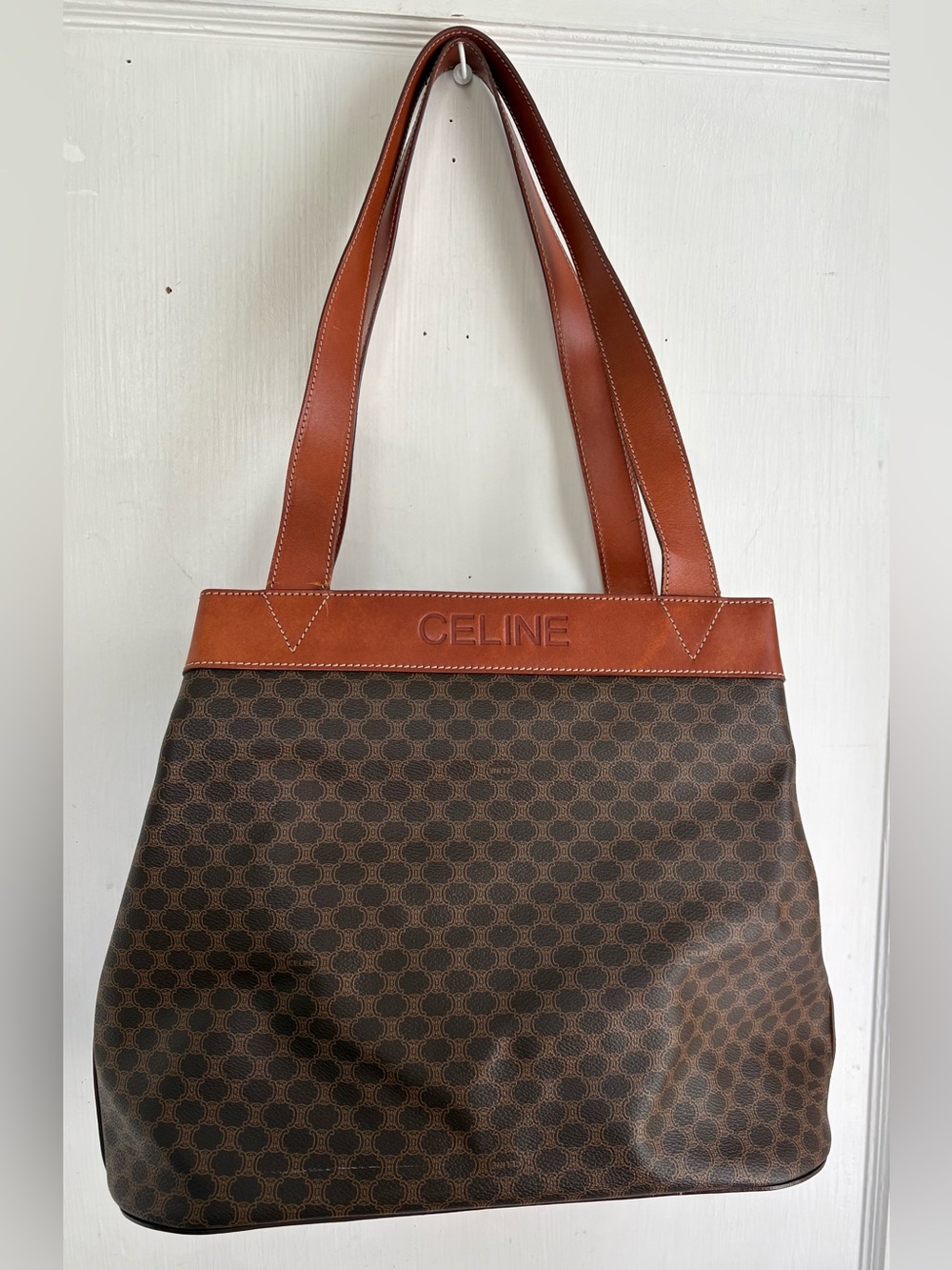 Vintage Celine Macadam Triomphe Tote Bag. Brown Coated Canvas/Monogram.